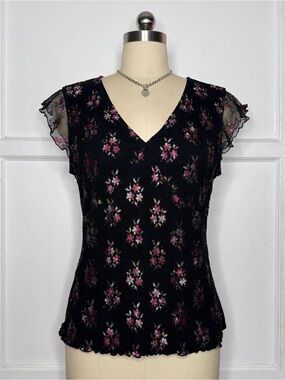 Black and pink floral lace top